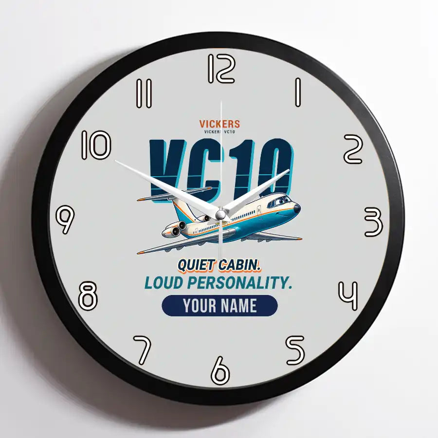 Vickers VC10 - Cartoon + Name - Framed - Light Gray