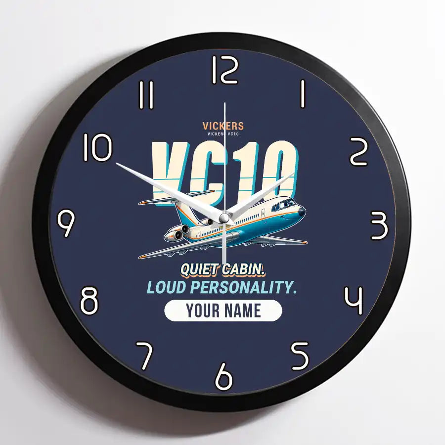 Vickers VC10 - Cartoon + Name - Framed - Navy Blue