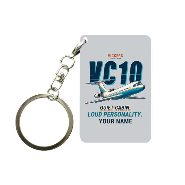 Vickers VC10 - Cartoon + Name - Key Chain - Light Gray