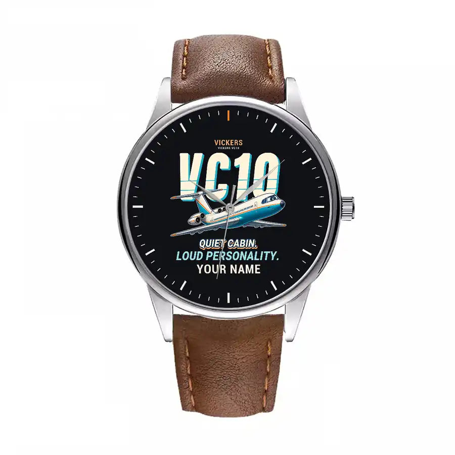 Vickers VC10 - Cartoon + Name - Leather Strap - Brown Leather Strap