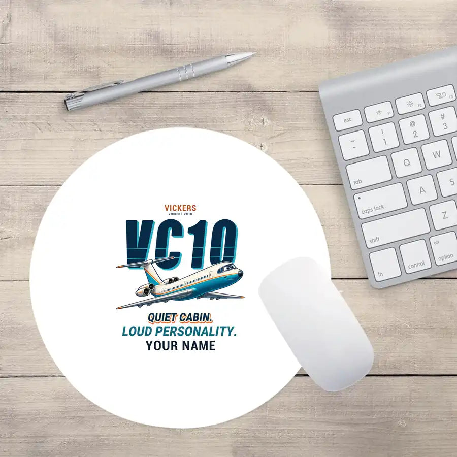 Vickers VC10 - Cartoon + Name - Round Mouse Pad - White