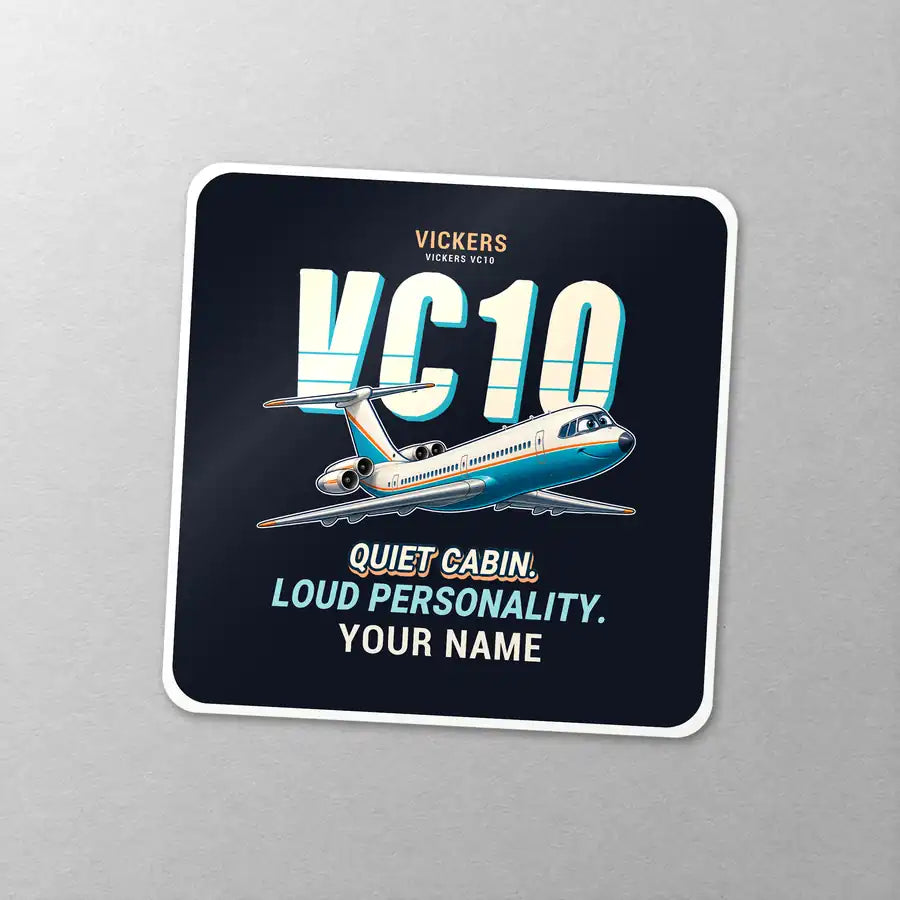 Vickers VC10 - Cartoon + Name - Square Sticker - Close-up