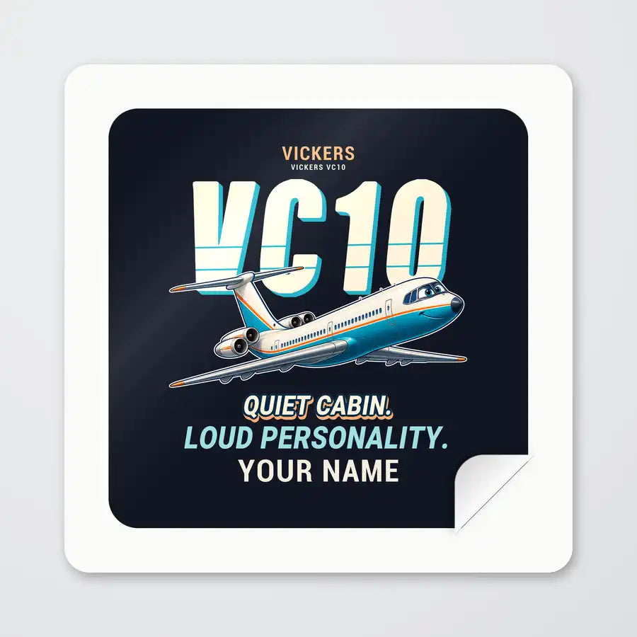 Vickers VC10 - Cartoon + Name - Square Sticker - Peel