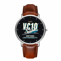 Thumbnail for Vickers VC10 - Cartoon - Slim Leather - Silver and Brown Leather Strap