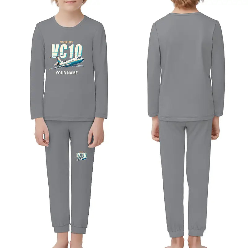 Vickers VC10 - Children Pajamas - Cartoon Chest + Name - Gray