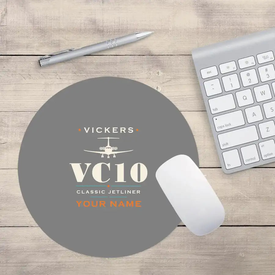 Vickers VC10 - Heritage + Name - Round Mouse Pad - Gray