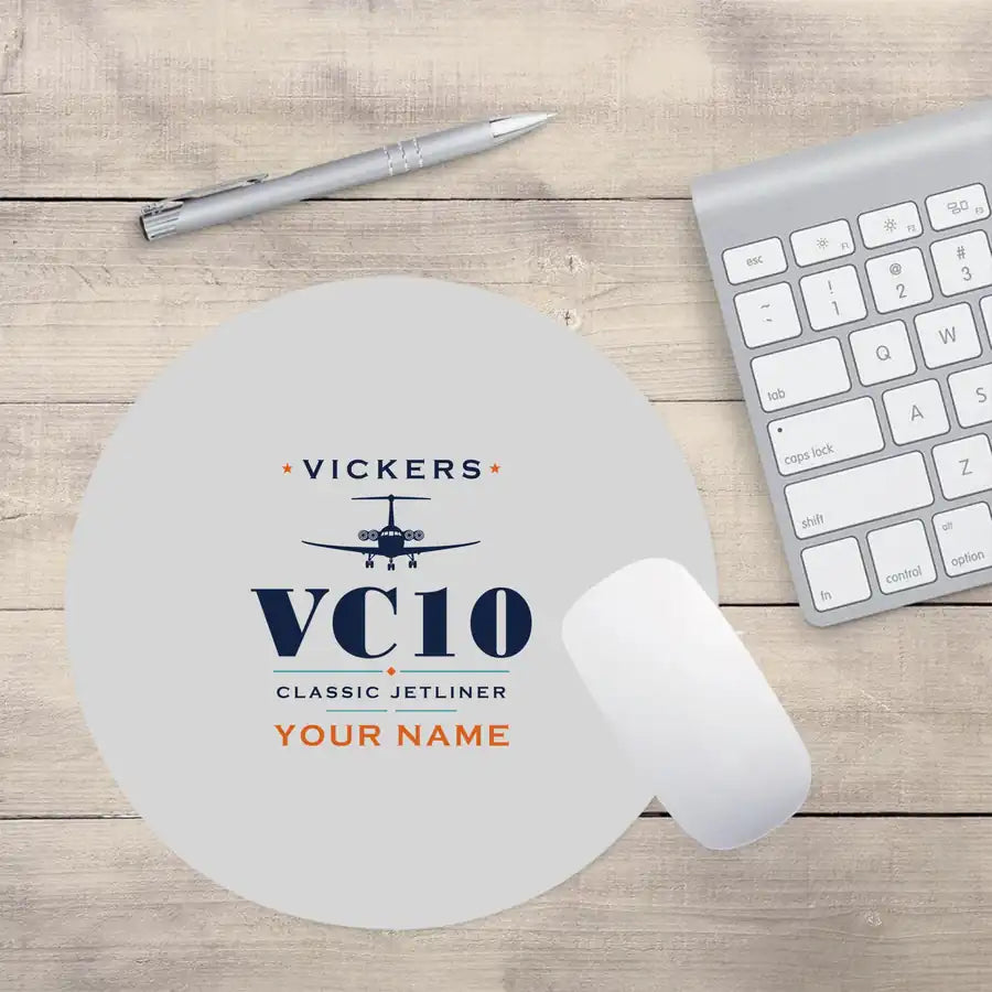 Vickers VC10 - Heritage + Name - Round Mouse Pad - Light Gray