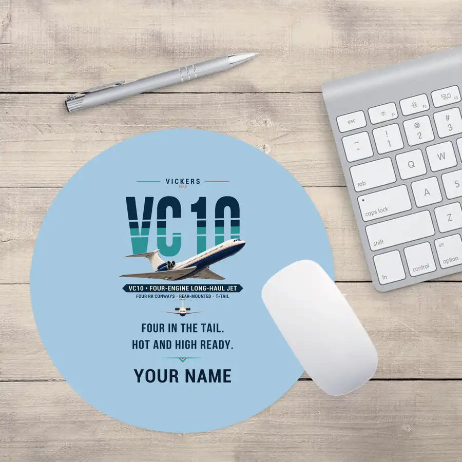 Vickers VC10 - Original + Name - Round Mouse Pad - Light Blue