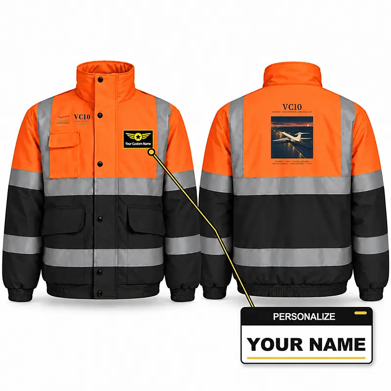 Vickers VC10 Reflective Winter Jackets - Poster + Name - Orange & Navy