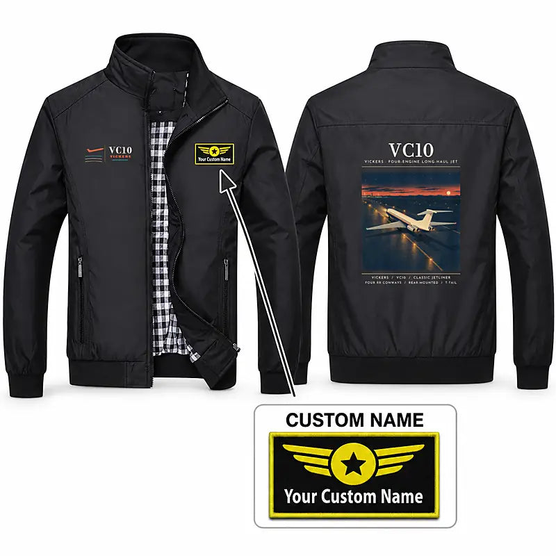 Vickers VC10 Stylish Jackets - Stand Collar - Poster + Name - Black