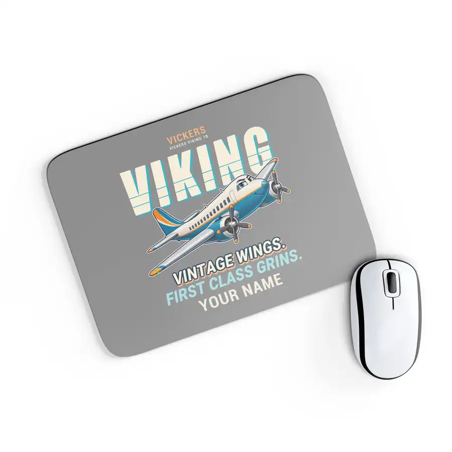 Vickers Viking 1B - Cartoon + Name - Mouse Pad - Gray