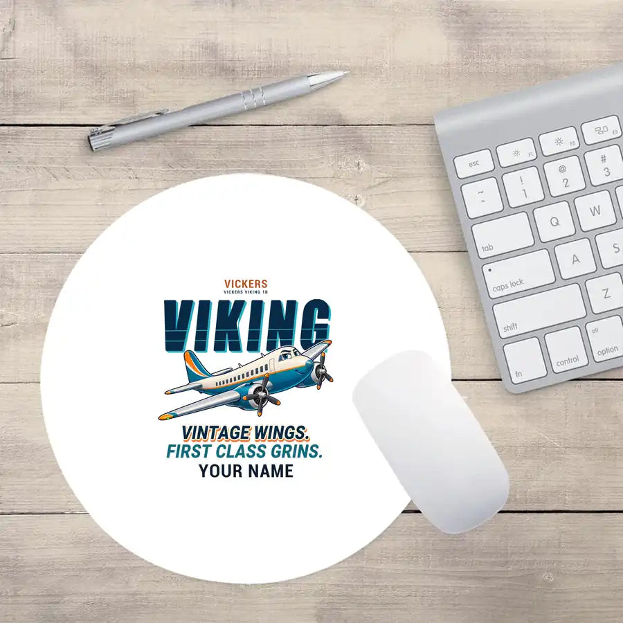 Vickers Viking 1B - Cartoon + Name - Round Mouse Pad - White