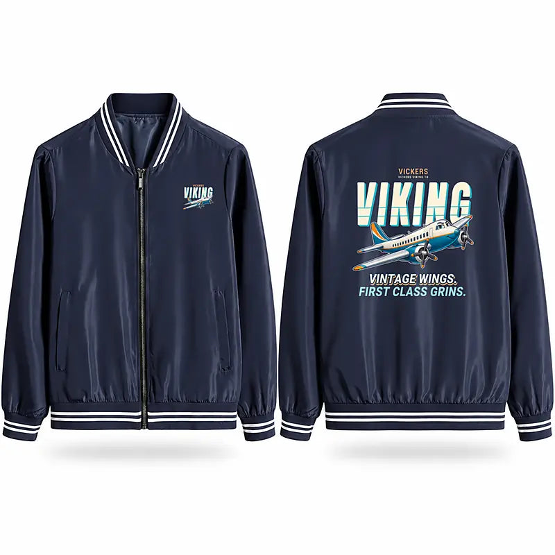 Vickers Viking 1B Stylish Jackets - Baseball Collar - Cartoon - Navy Blue