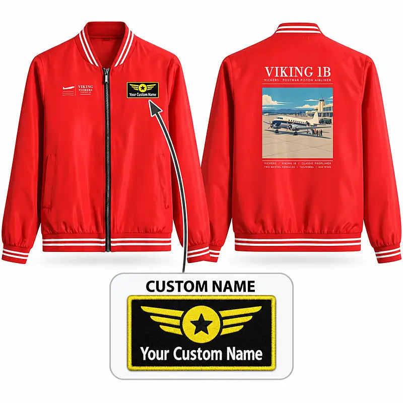 Vickers Viking 1B Stylish Jackets - Baseball Collar - Poster + Name - Red