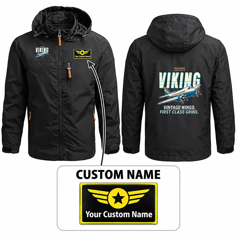 Vickers Viking 1B Stylish Jackets - Hooded Windbreaker - Cartoon + Name - Black