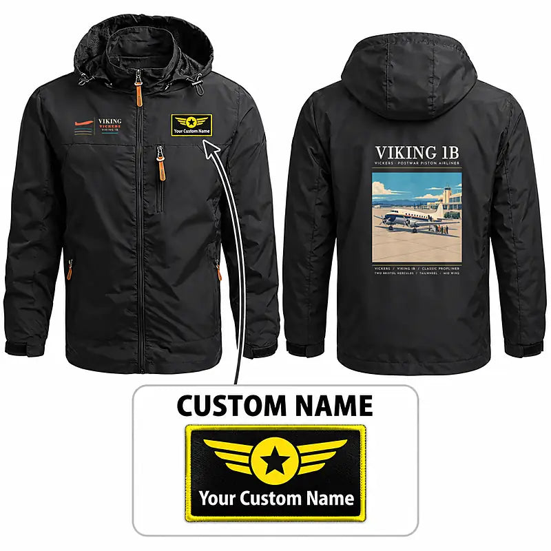 Vickers Viking 1B Stylish Jackets - Hooded Windbreaker - Poster + Name - Black