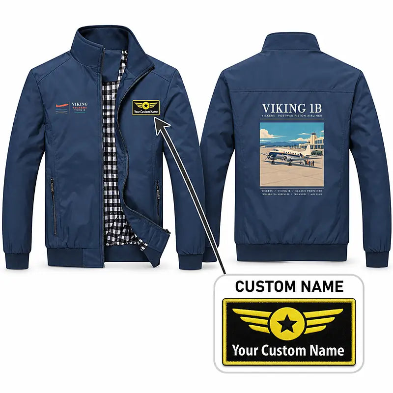 Vickers Viking 1B Stylish Jackets - Stand Collar - Poster + Name - Navy Blue
