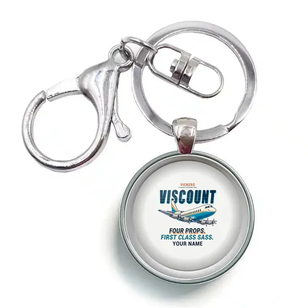 Vickers Viscount 800 - Cartoon + Name - Circle Key Chain - White