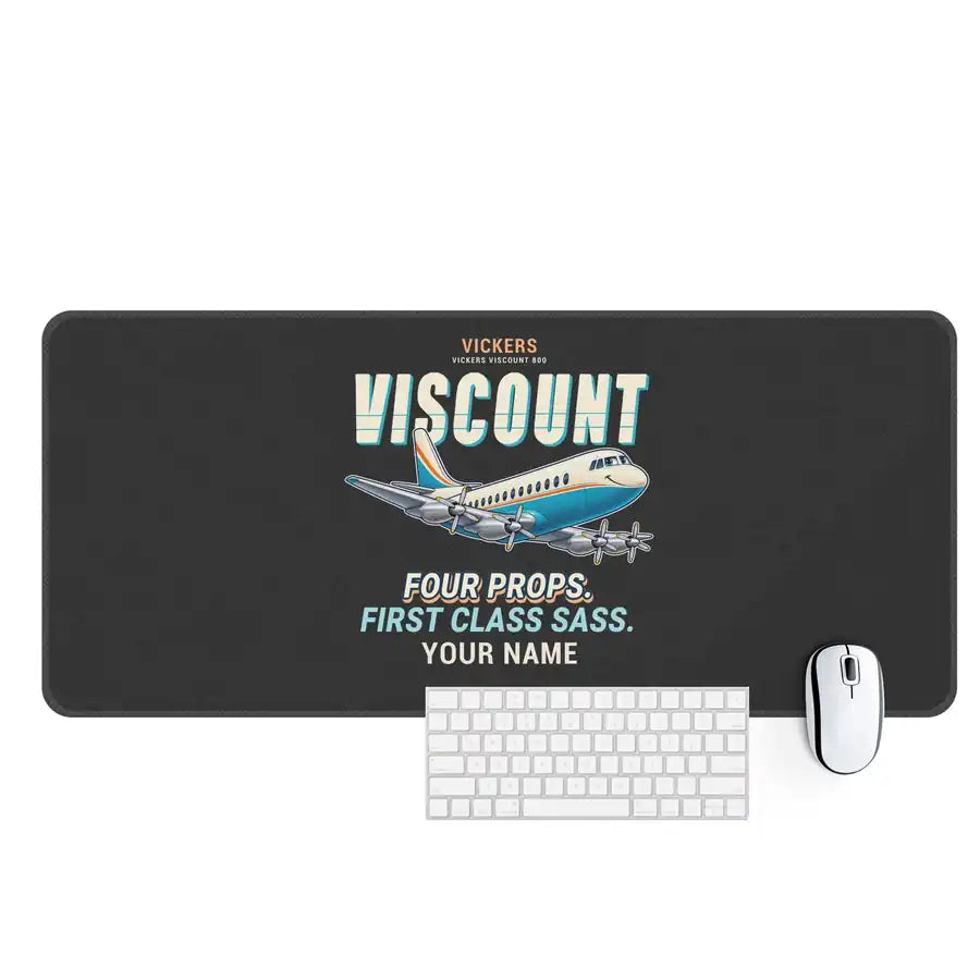Vickers Viscount 800 - Cartoon + Name - Desk Mat - Black