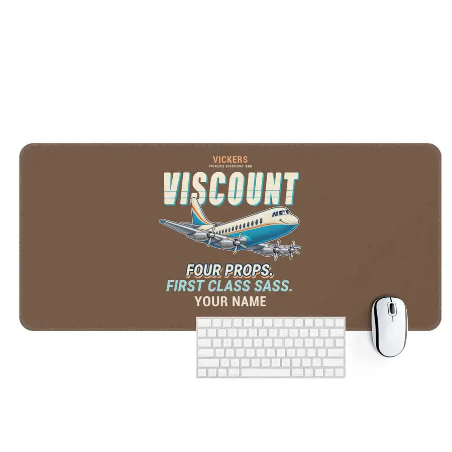 Vickers Viscount 800 - Cartoon + Name - Desk Mat - Brown