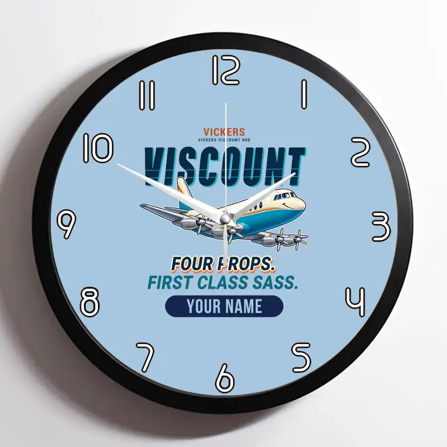 Vickers Viscount 800 - Cartoon + Name - Framed - Light Blue
