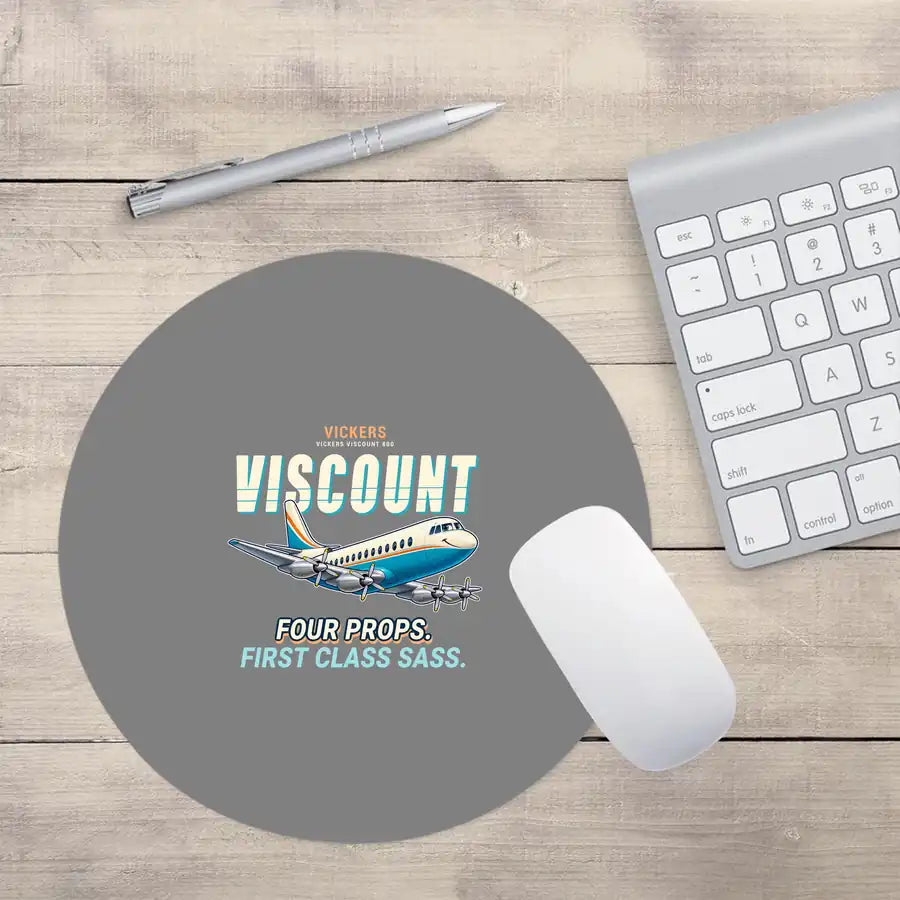 Vickers Viscount 800 - Cartoon - Round Mouse Pad - Gray
