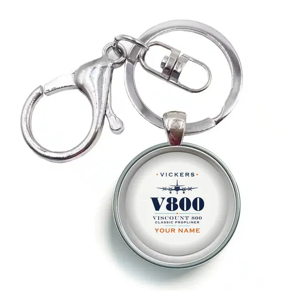 Vickers Viscount 800 - Heritage + Name - Circle Key Chain - White