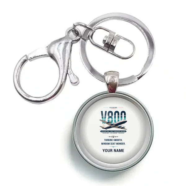 Vickers Viscount 800 - Original + Name - Circle Key Chain - White