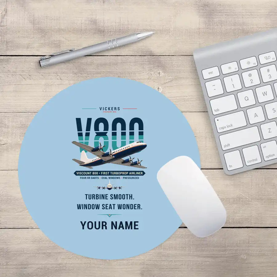 Vickers Viscount 800 - Original + Name - Round Mouse Pad - Light Blue