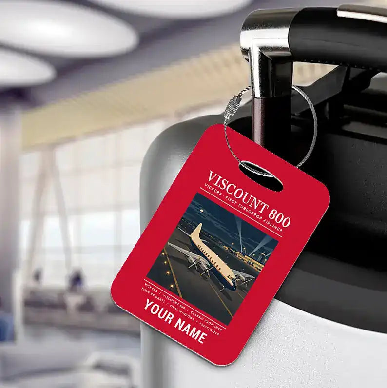 Vickers Viscount 800 - Poster + Name - Luggage Tag - Red