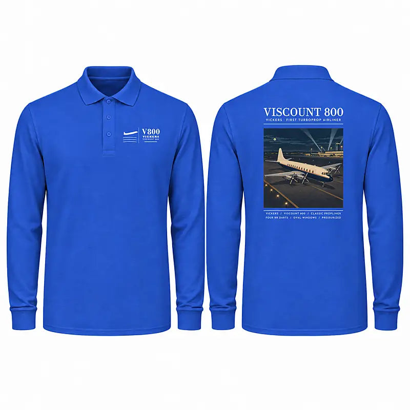 Vickers Viscount 800 Premium Polo T-Shirts - Poster - Long Sleeve - Blue