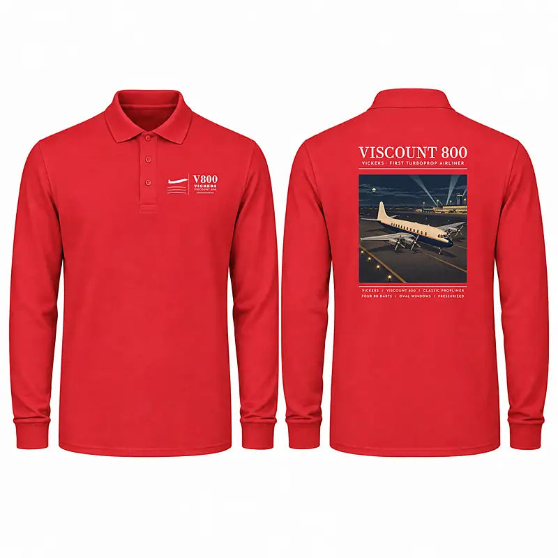 Vickers Viscount 800 Premium Polo T-Shirts - Poster - Long Sleeve - Red