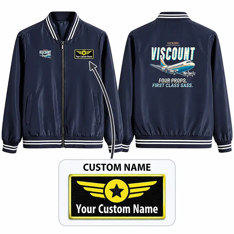 Vickers Viscount 800 Stylish Jackets - Baseball Collar - Cartoon + Name - Navy Blue