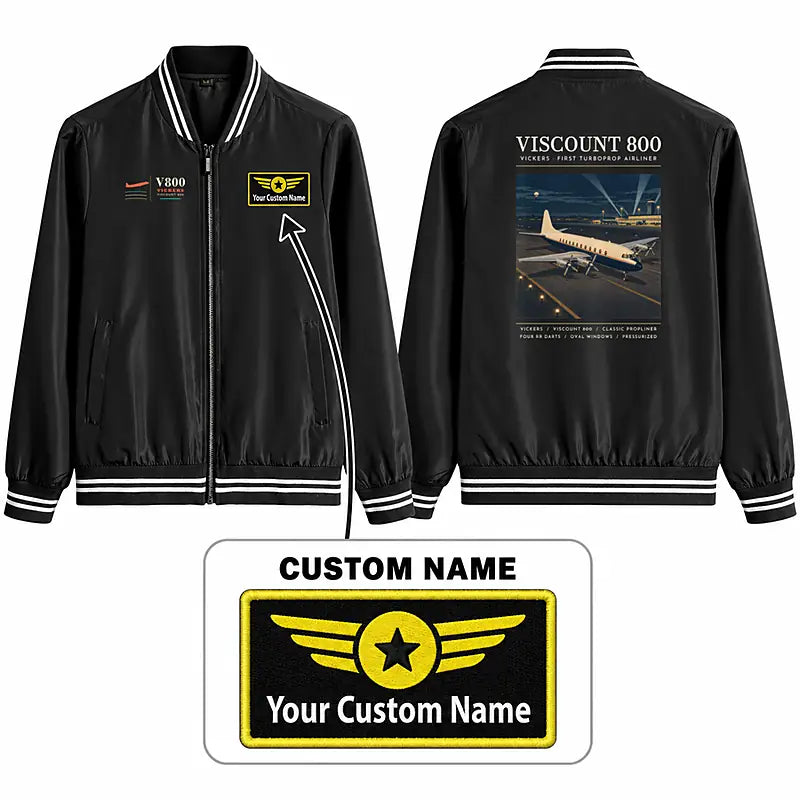 Vickers Viscount 800 Stylish Jackets - Baseball Collar - Poster + Name - Black