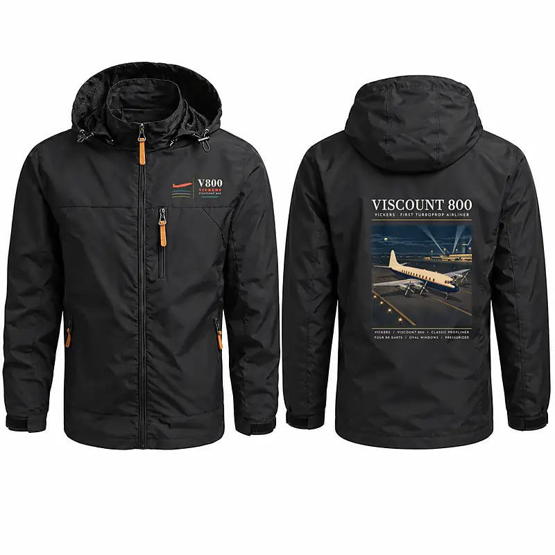 Vickers Viscount 800 Stylish Jackets - Hooded Windbreaker - Poster - Black