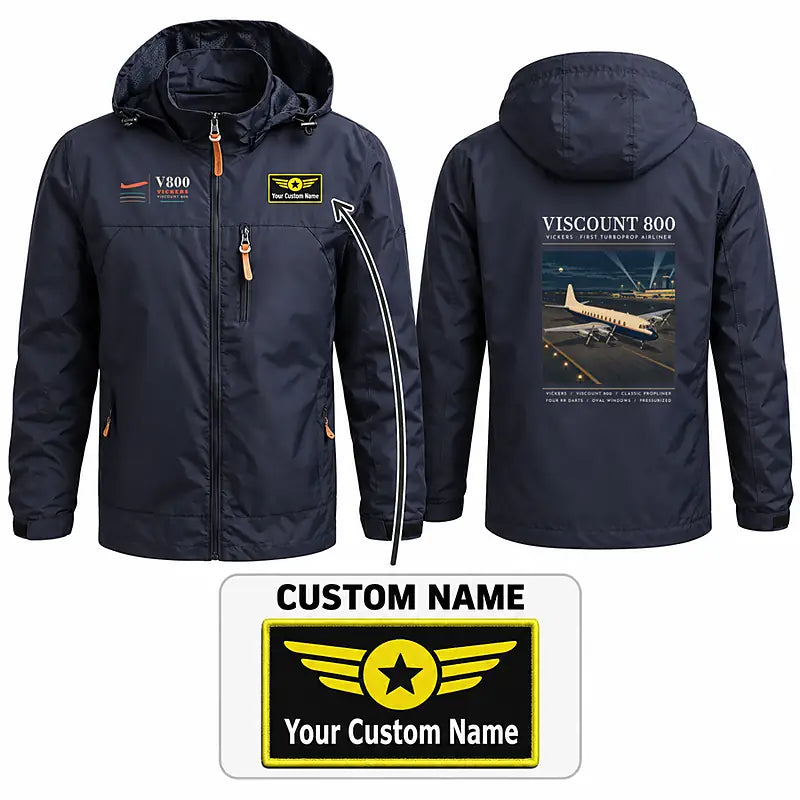 Vickers Viscount 800 Stylish Jackets - Hooded Windbreaker - Poster + Name - Navy Blue