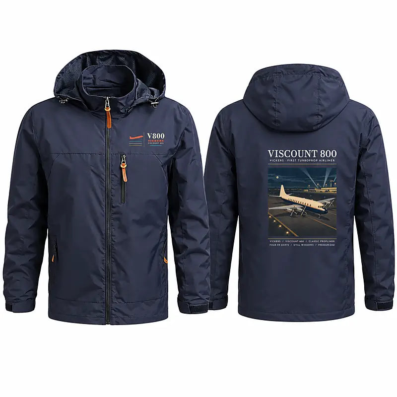 Vickers Viscount 800 Stylish Jackets - Hooded Windbreaker - Poster - Navy Blue