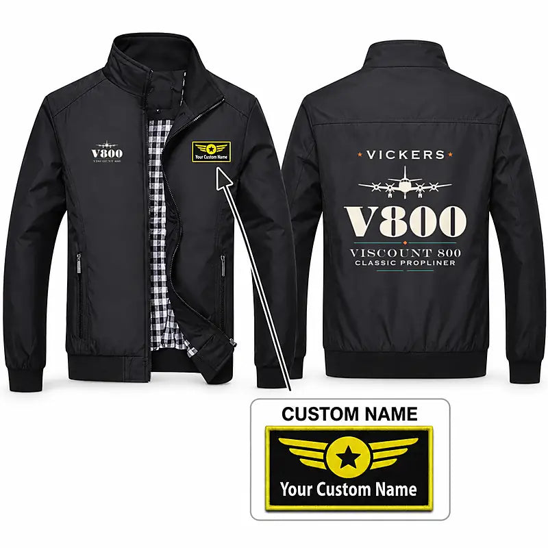 Vickers Viscount 800 Stylish Jackets - Stand Collar - Heritage + Name - Black