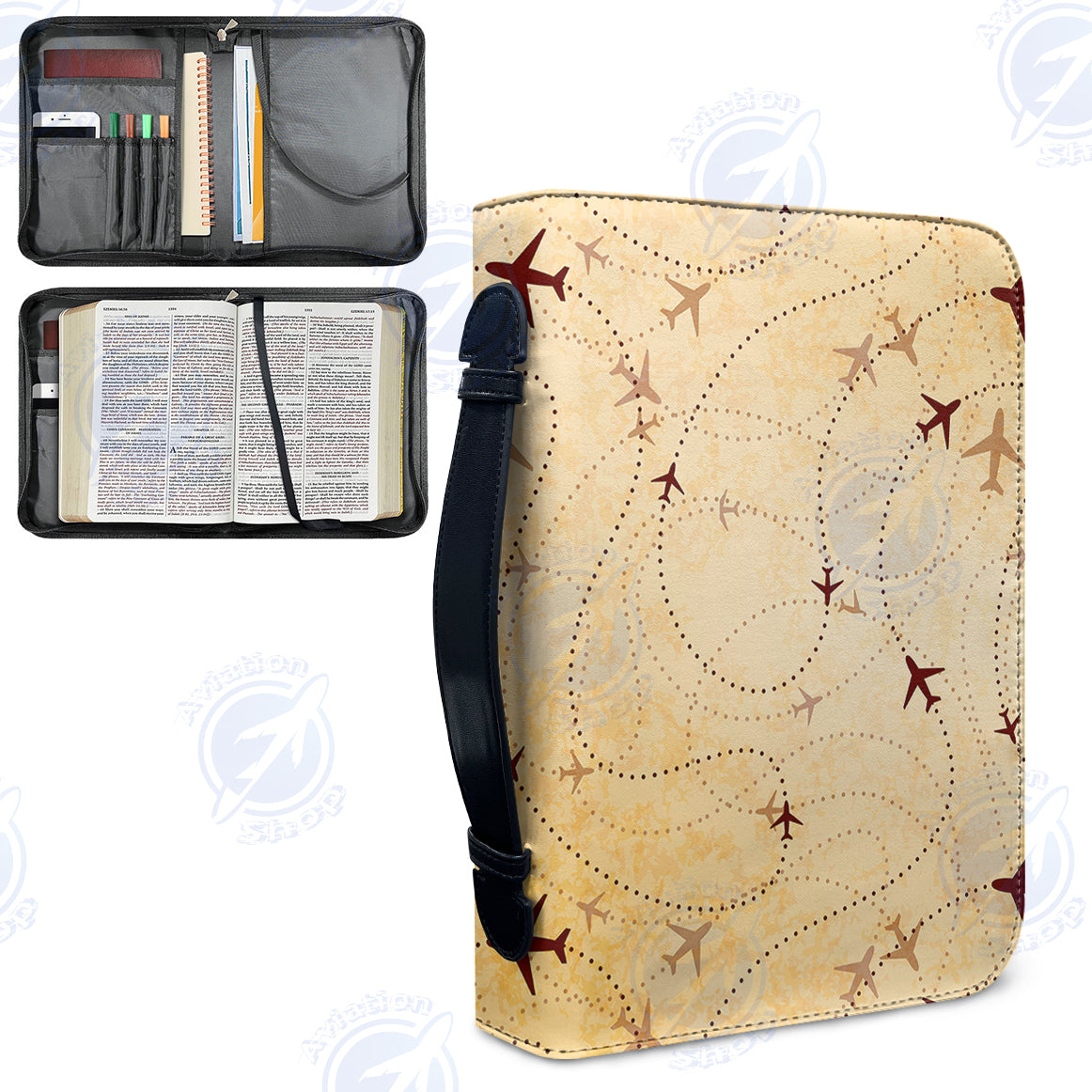 Vintage Travelling with Aircraft Designed PU Accessories Bags