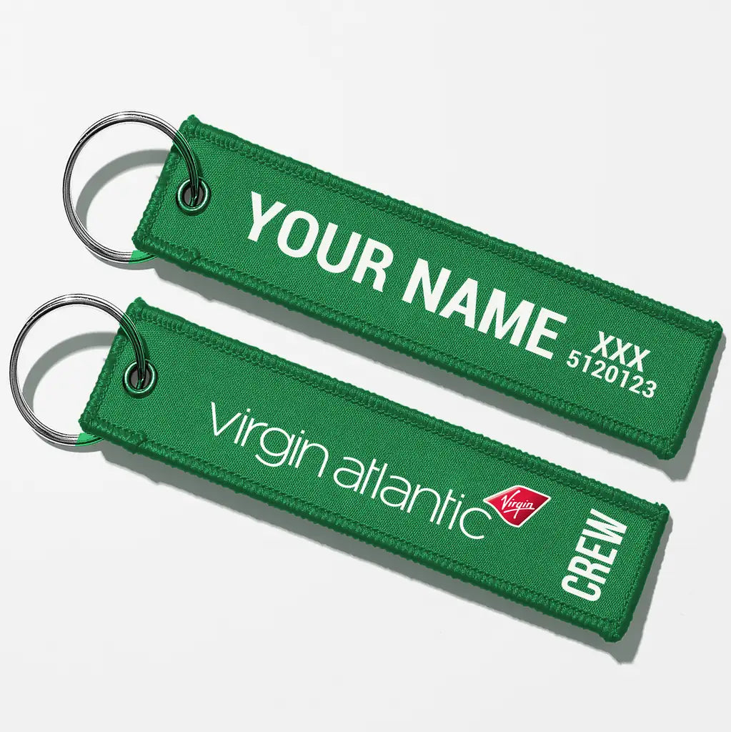 Virgin Atlantic Airlines Crew & Staff Tag Key Chains - Green - Crew + Name