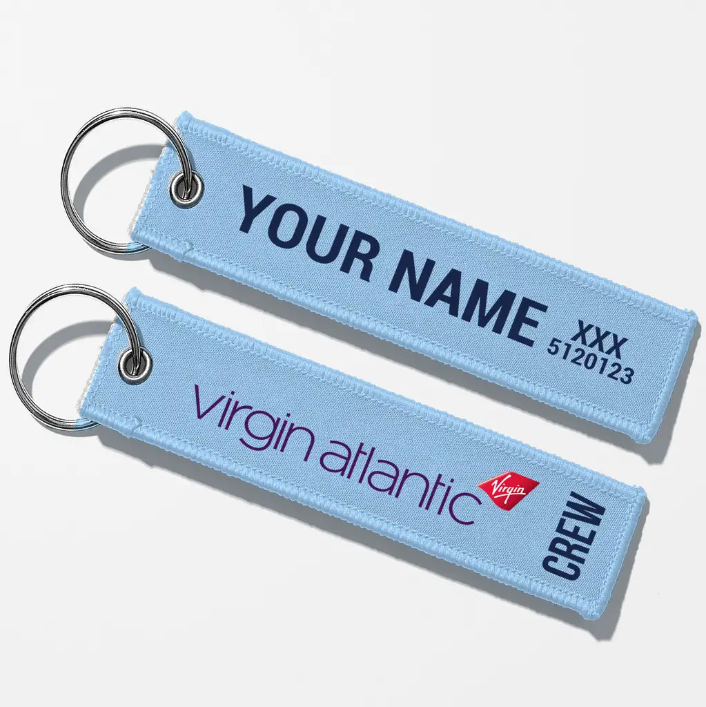 Virgin Atlantic Airlines Crew & Staff Tag Key Chains - Light Blue - Crew + Name