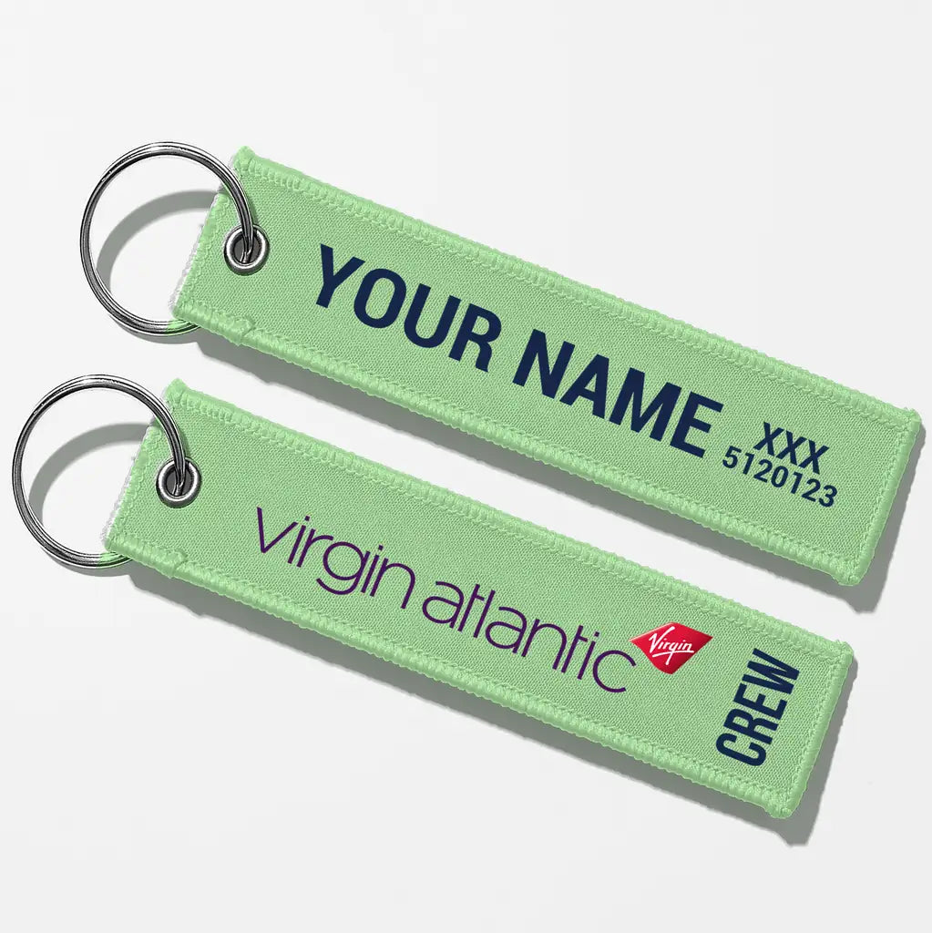 Virgin Atlantic Airlines Crew & Staff Tag Key Chains - Light Green - Crew + Name