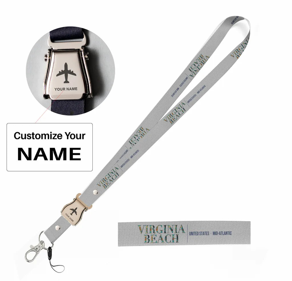 Virginia Beach City Series seat belt lanyard - light gray with name