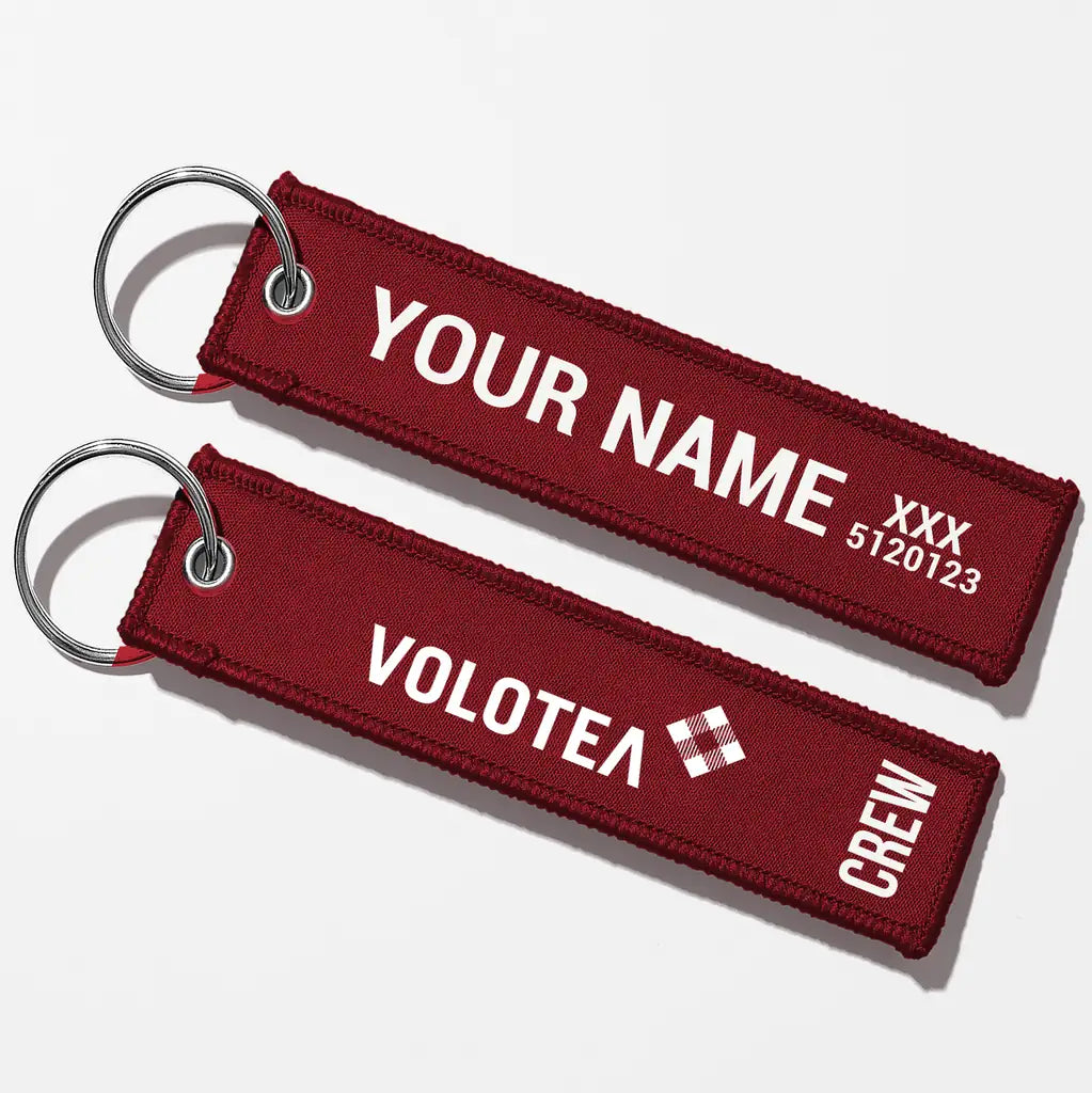 Volotea Airlines Crew & Staff Tag Key Chains - Dark Red - Crew + Name