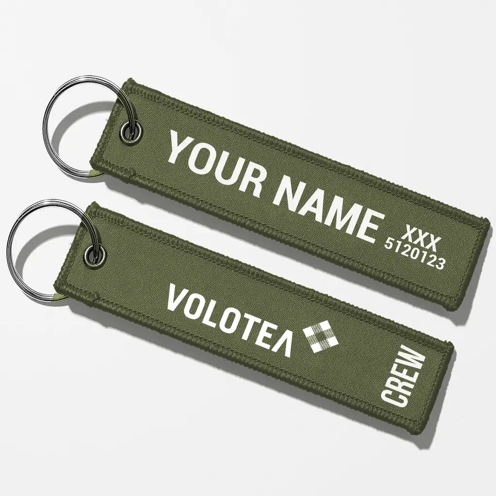 Volotea Airlines Crew & Staff Tag Key Chains - Green Army - Crew + Name