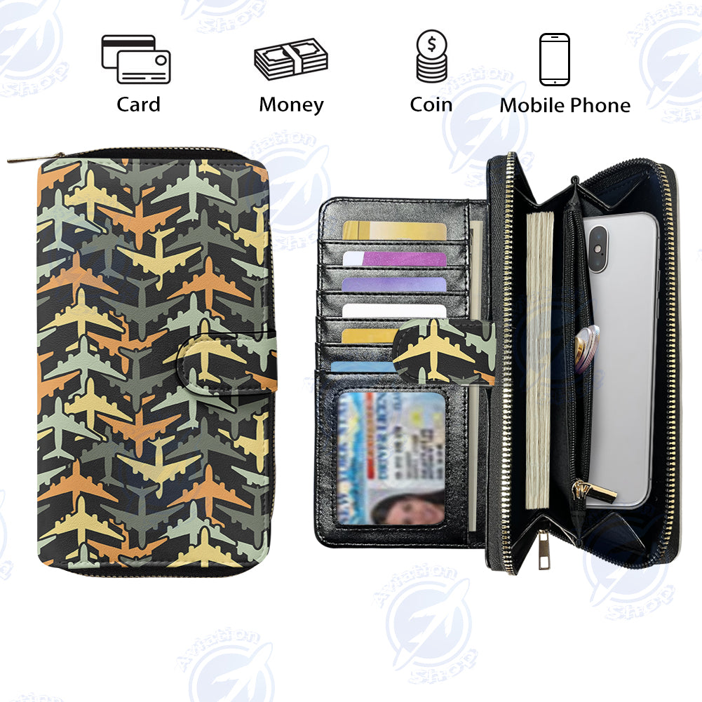 Volume 2 Super Colourful Airplanes Designed Leather Long Zipper Wallets