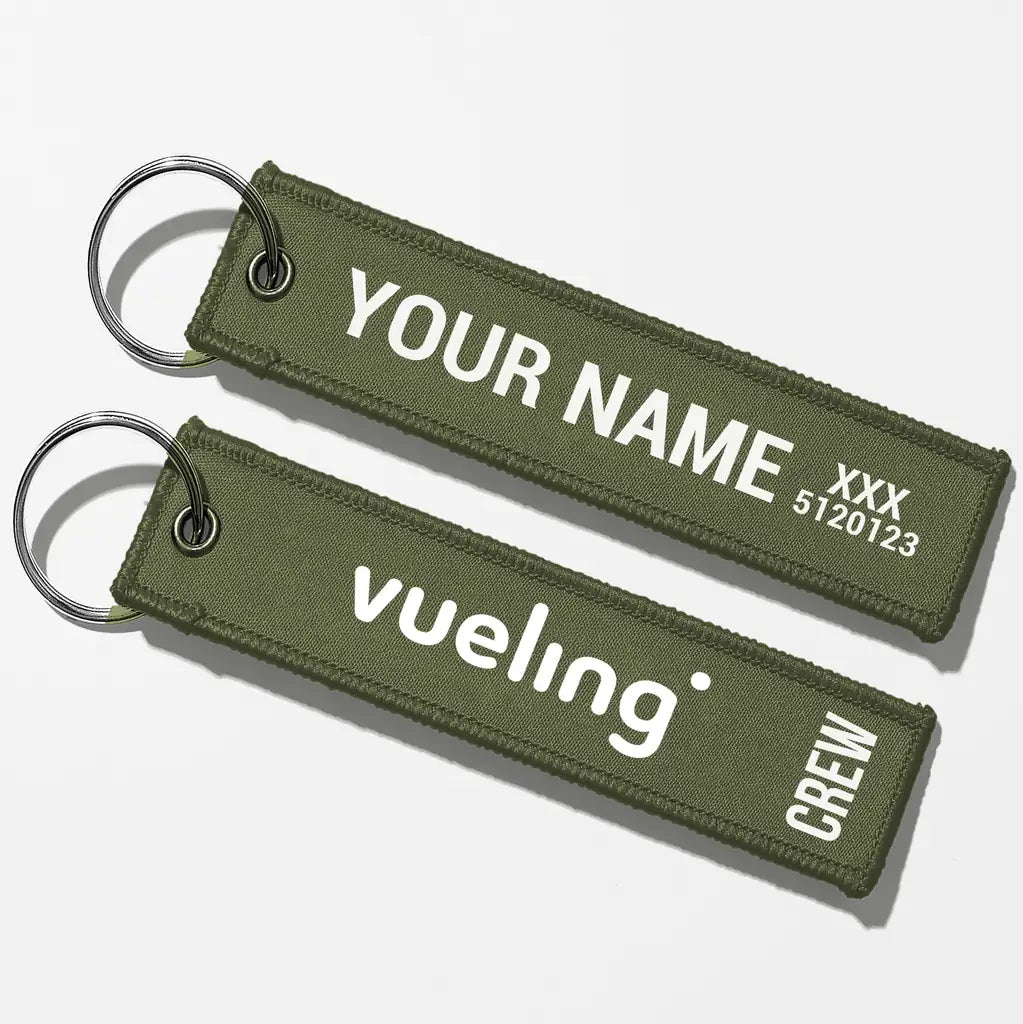 Vueling Airlines Crew & Staff Tag Key Chains - Green Army - Crew + Name