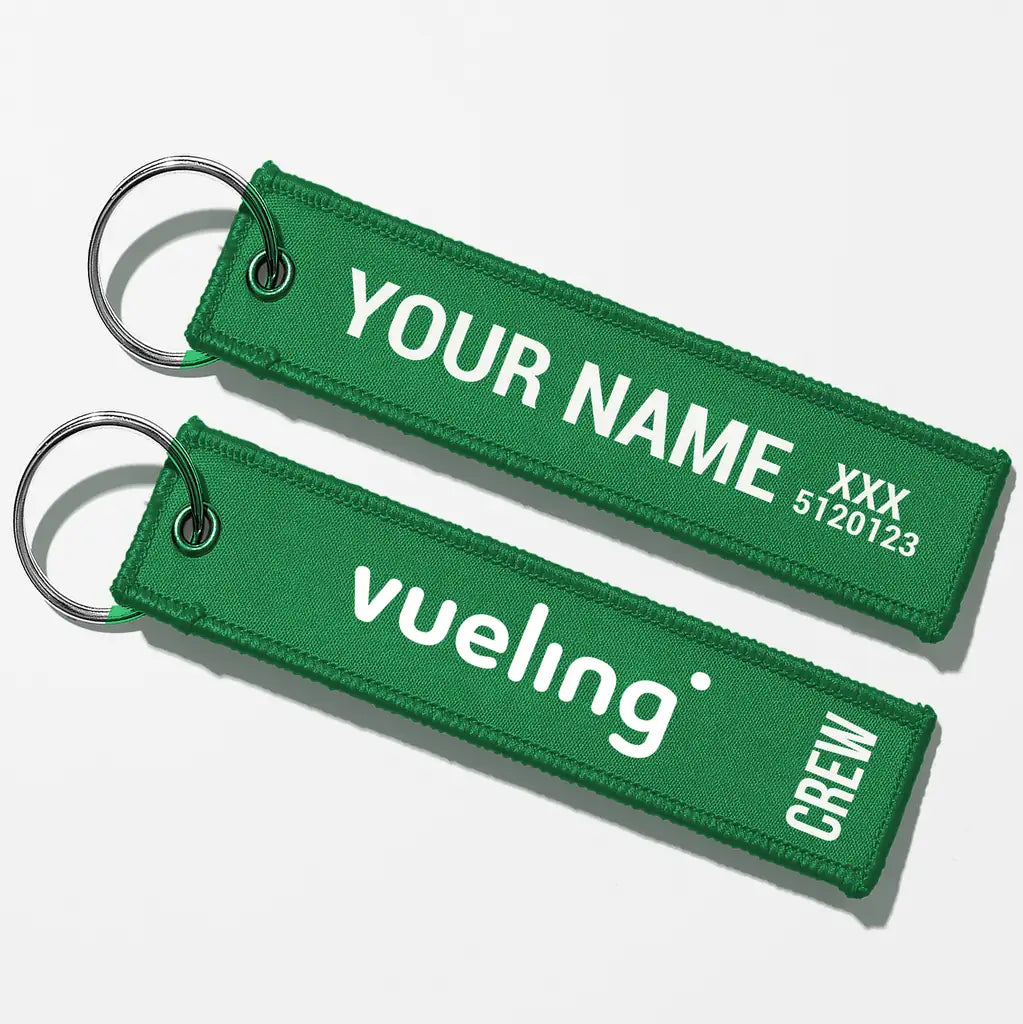 Vueling Airlines Crew & Staff Tag Key Chains - Green - Crew + Name