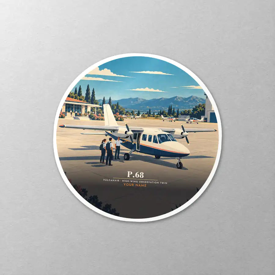 Vulcanair P.68 - 3D + Name - Circle Sticker - Close-up