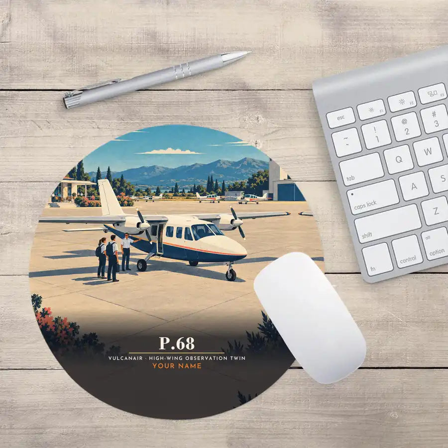 Vulcanair P.68 - 3D + Name - Round Mouse Pad - Full Print